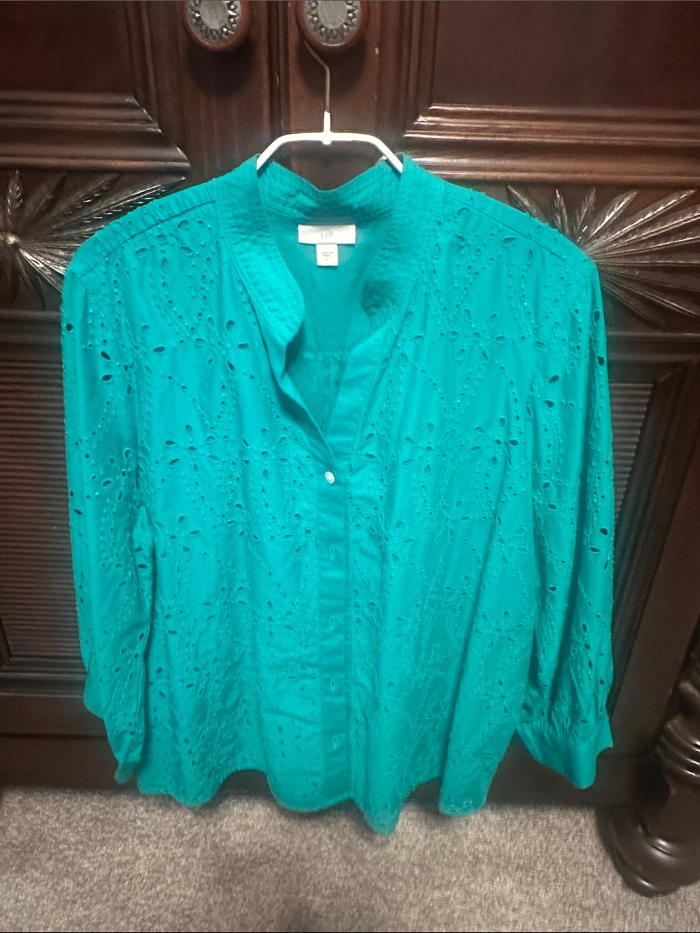 Women’s Eyelet Button-Front Top - Teal